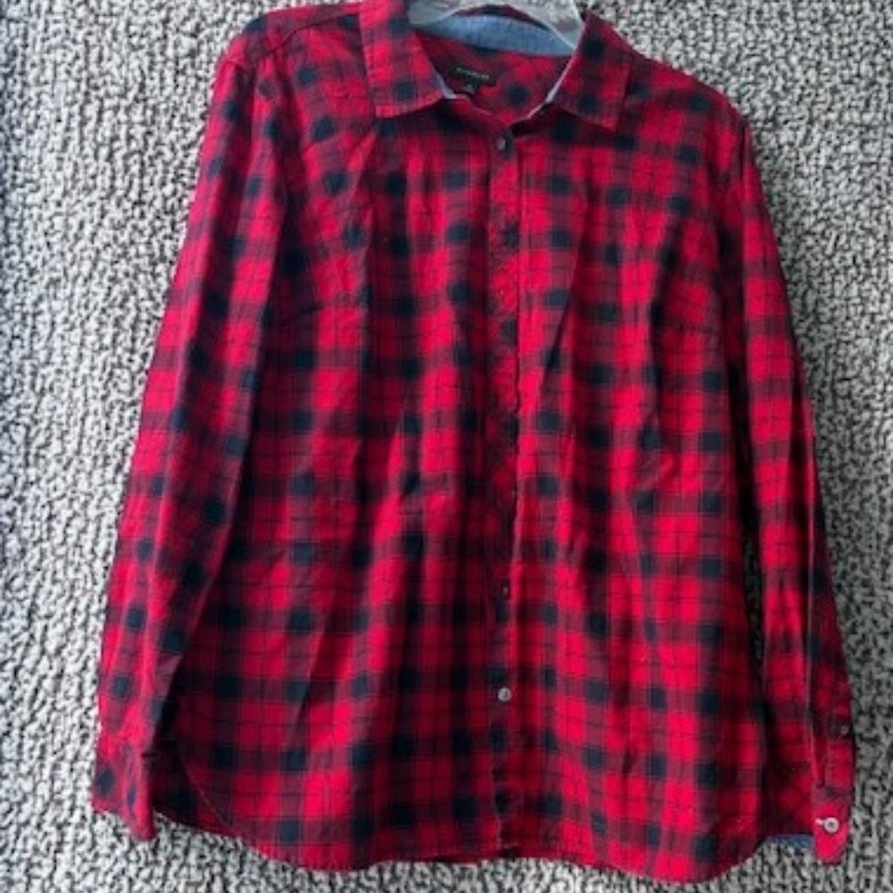 TALBOTS Red and Black Plaid Button Down Shirt